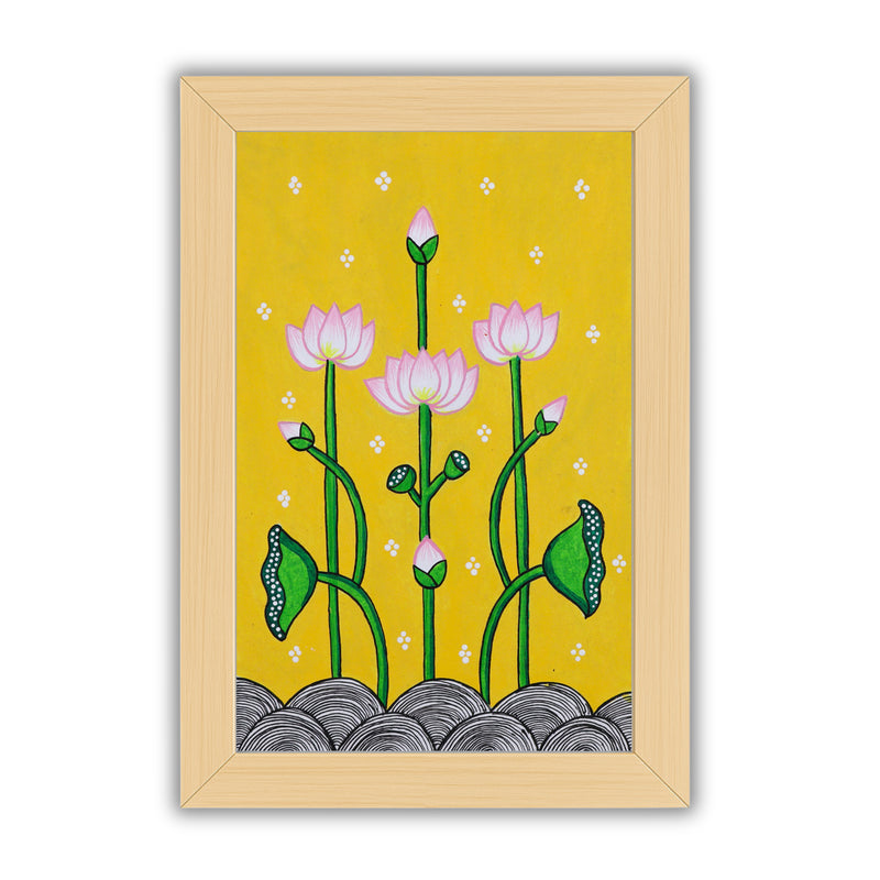 handmade pichwai painting lotus-in vibrant traditional folk art style