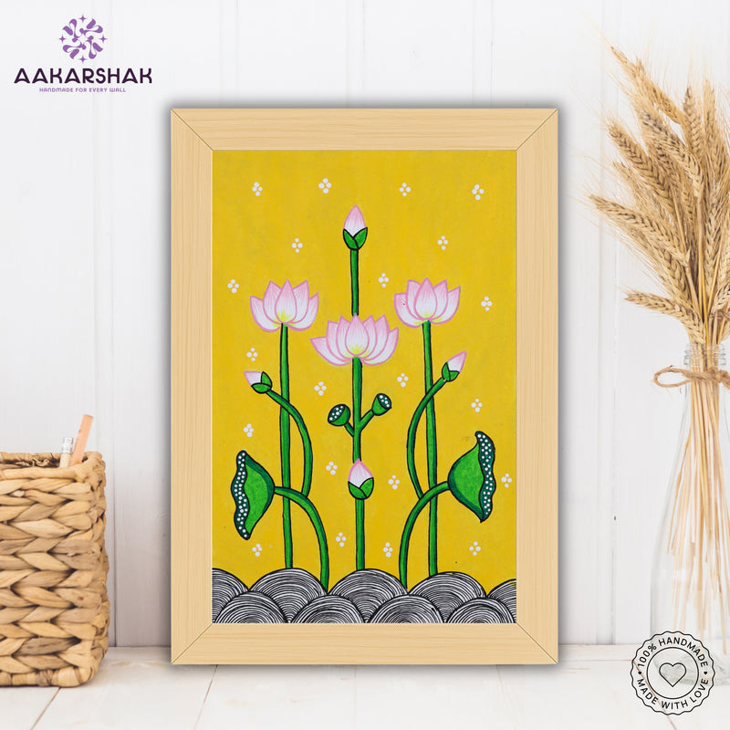 handmade pichwai lotus painting-with tabletop stand for home decor