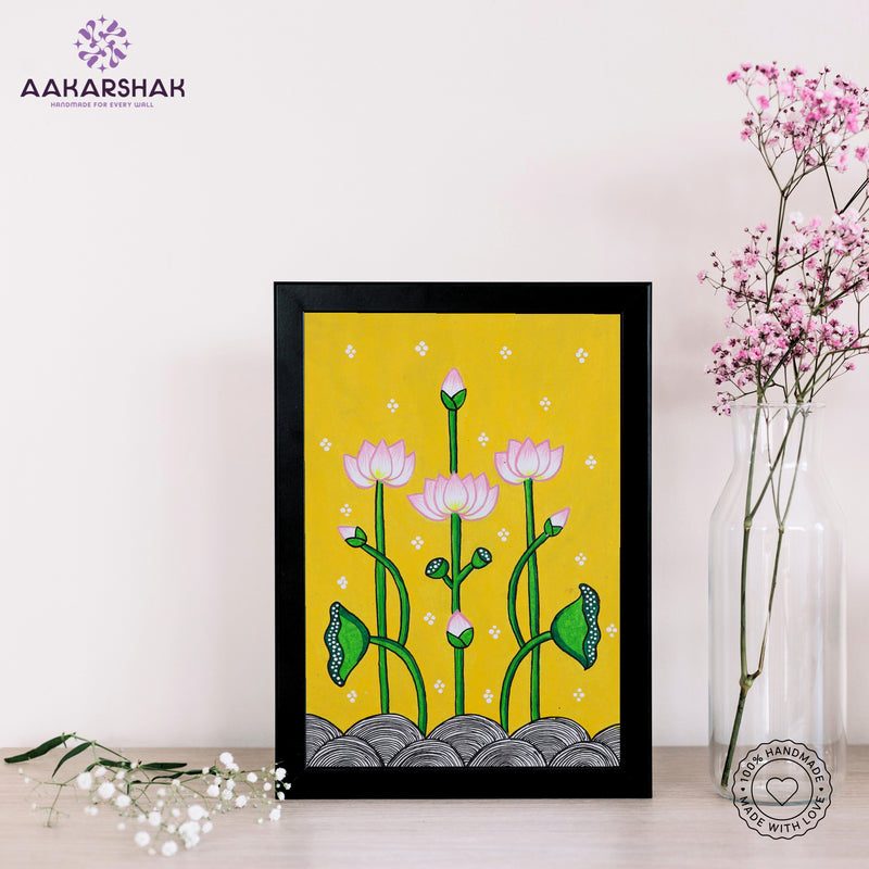 handmade pichwai lotus painting-with tabletop stand for home decor