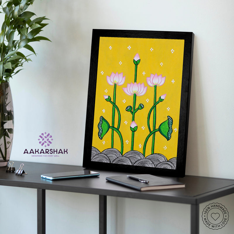 vibrant handmade lotus painting-depicting indian folk traditions