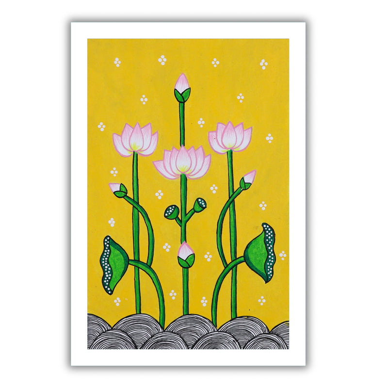 handmade pichwai painting lotus-in vibrant traditional folk art style