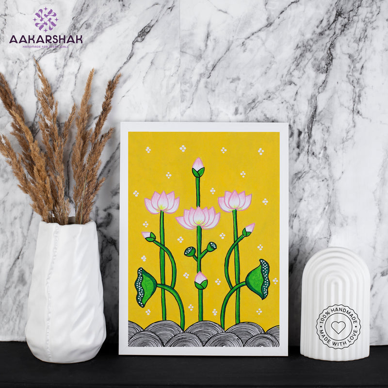handmade pichwai lotus painting-with tabletop stand for home decor