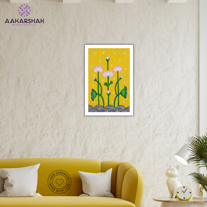 vibrant handmade lotus painting-depicting indian folk traditions