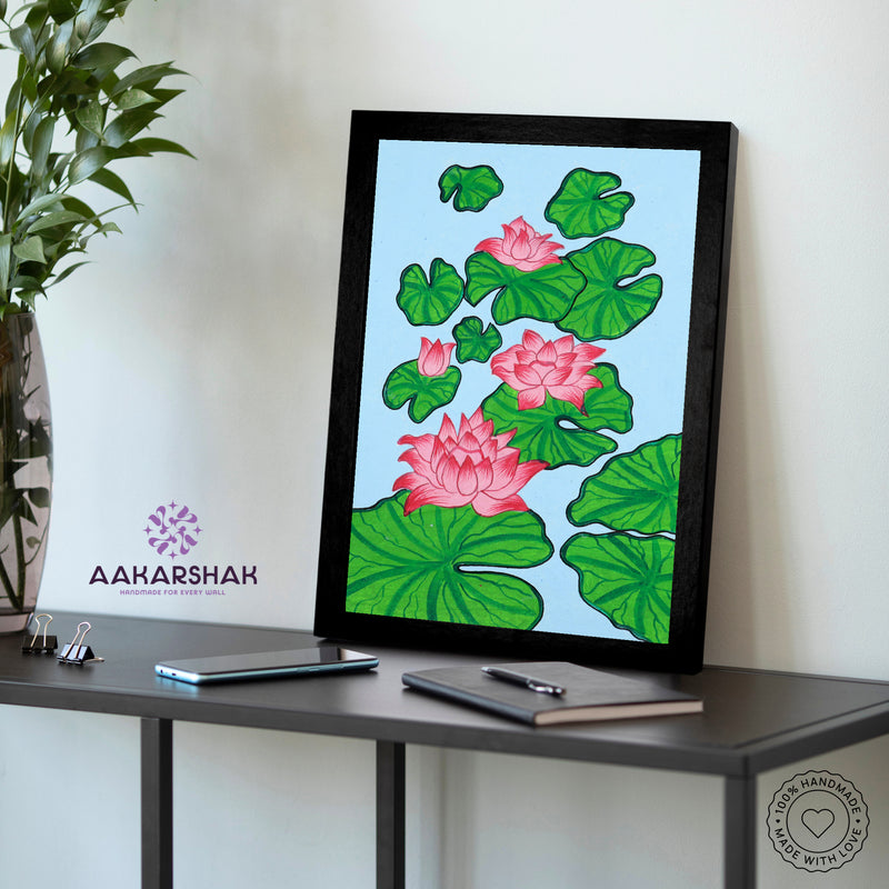 vibrant handmade lotus painting-depicting indian folk traditions