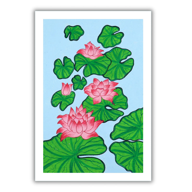 handmade pichwai painting lotus-in vibrant traditional folk art style