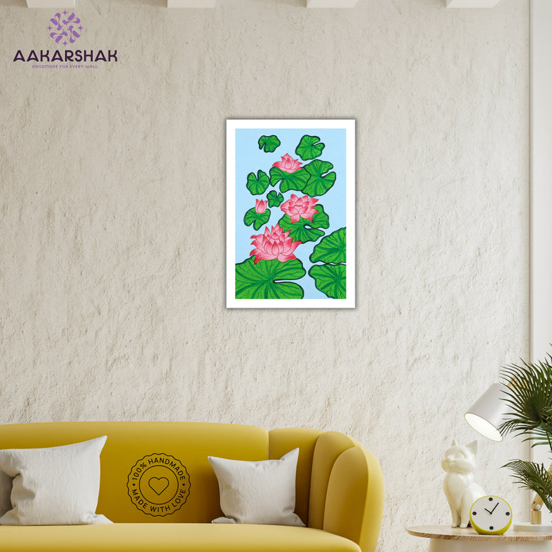 vibrant handmade lotus painting-depicting indian folk traditions