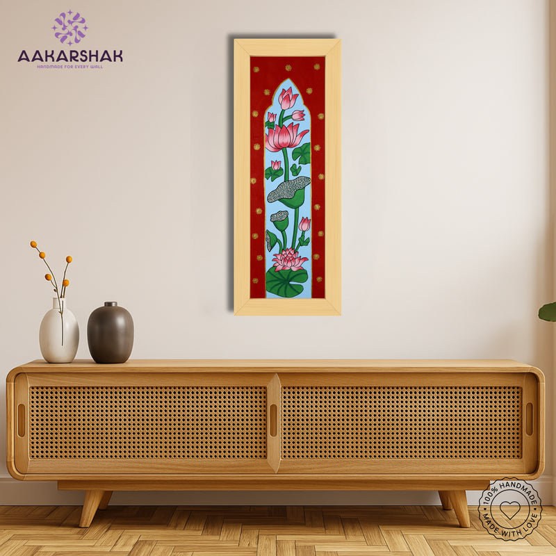 Framed artwork with lotus design -handmade pichwai painting for home decor