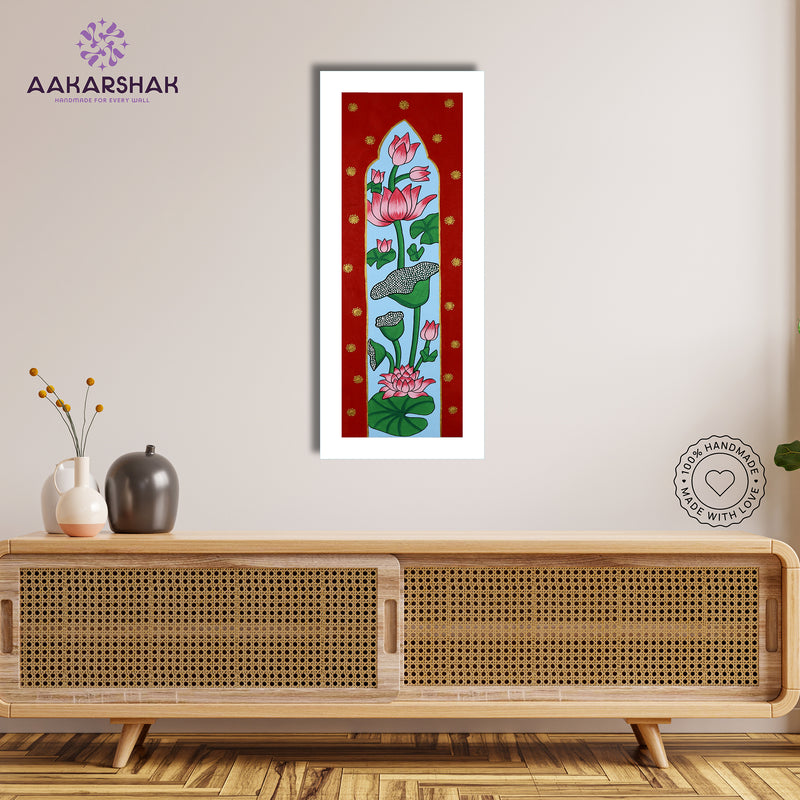 Framed artwork with lotus design -handmade pichwai painting for home decor