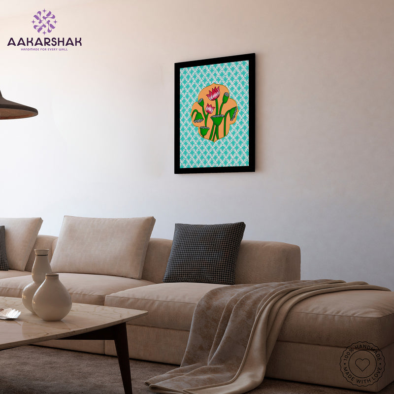 vibrant handmade lotus painting-depicting indian folk traditions