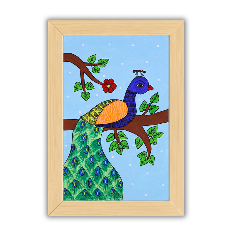 handmade pichwai painting peacock-in vibrant traditional folk art style