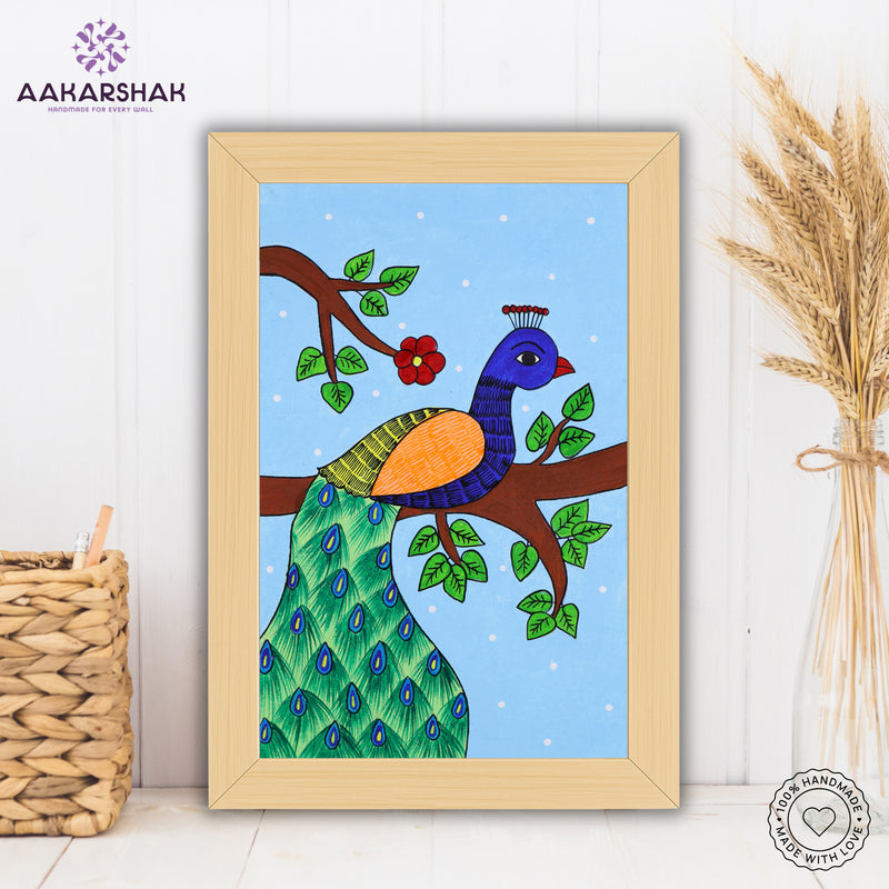 handmade pichwai peacock painting-with tabletop stand for home decor