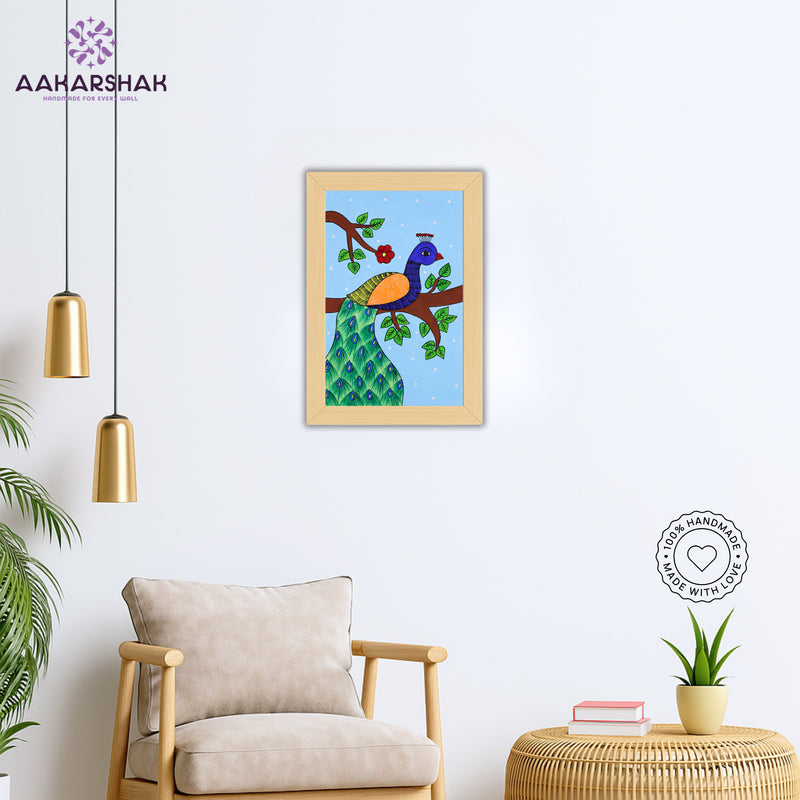 vibrant handmade peacock painting-depicting indian folk traditions