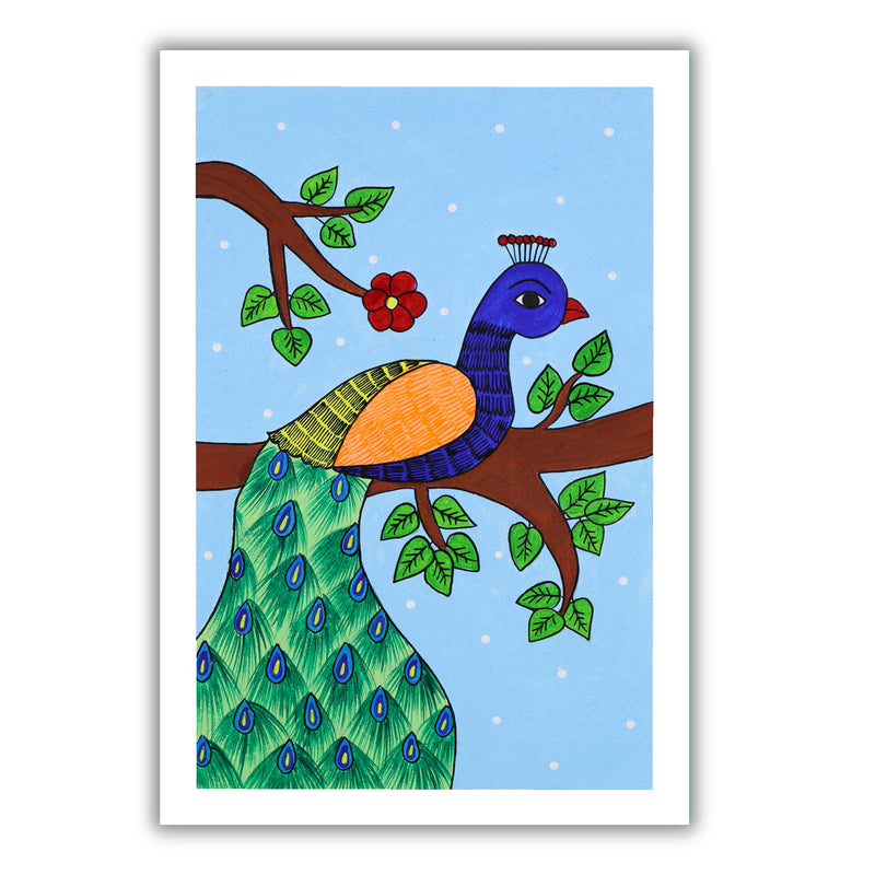 handmade pichwai painting peacock-in vibrant traditional folk art style