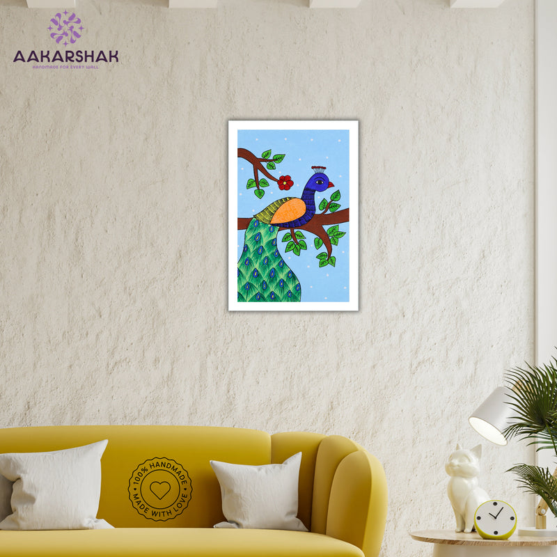 vibrant handmade peacock painting-depicting indian folk traditions