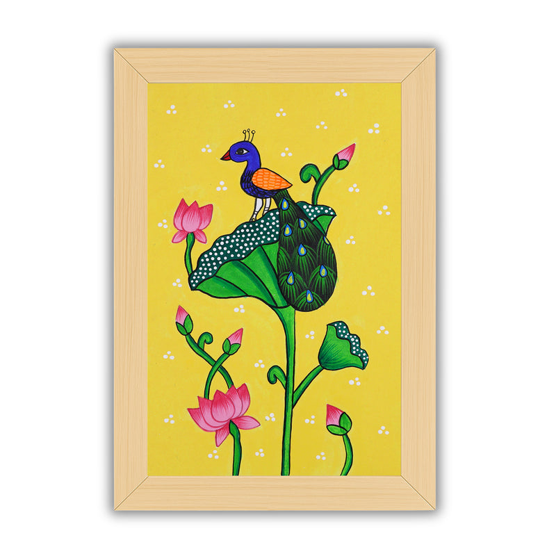 handmade pichwai painting peacock-in vibrant traditional folk art style