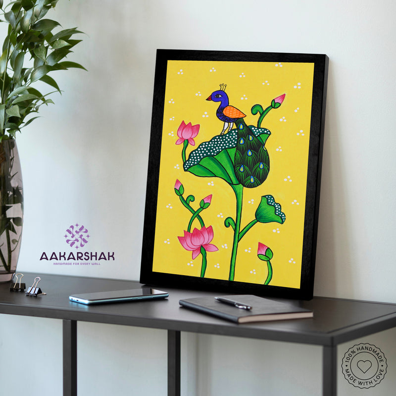 vibrant handmade peacock painting-depicting indian folk traditions