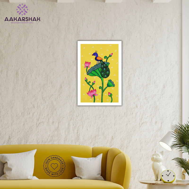 vibrant handmade peacock painting-depicting indian folk traditions