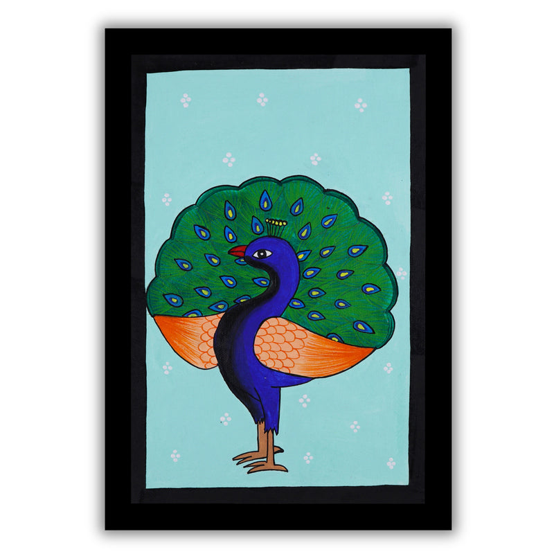 handmade pichwai painting peacock-in vibrant traditional folk art style