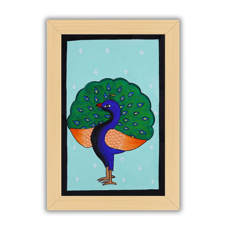 handmade pichwai painting peacock-in vibrant traditional folk art style