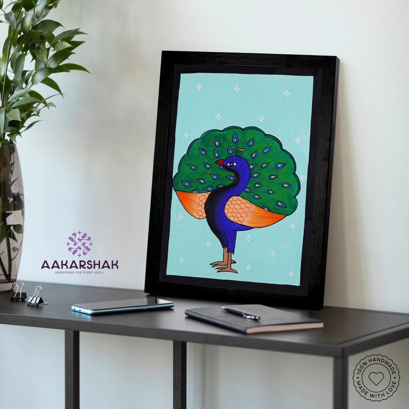 vibrant handmade peacock painting-depicting indian folk traditions