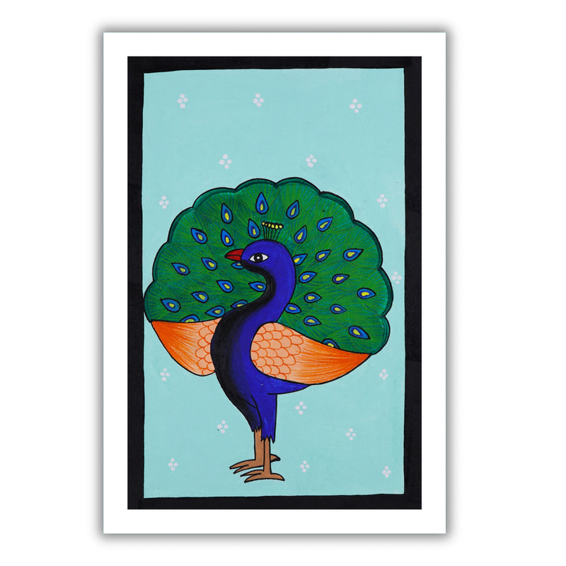handmade pichwai painting peacock-in vibrant traditional folk art style