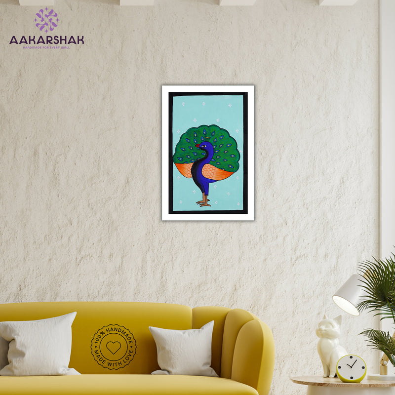 vibrant handmade peacock painting-depicting indian folk traditions