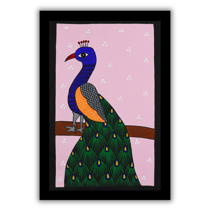 handmade pichwai painting peacock-in vibrant traditional folk art style