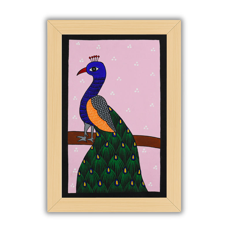 handmade pichwai painting peacock-in vibrant traditional folk art style