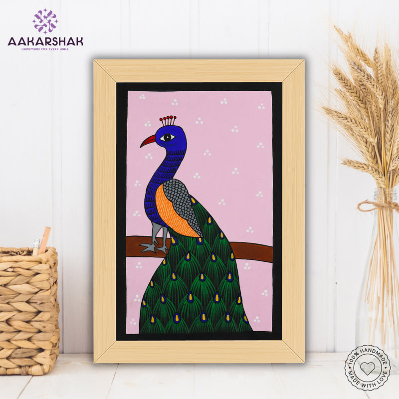 handmade pichwai peacock painting-with tabletop stand for home decor