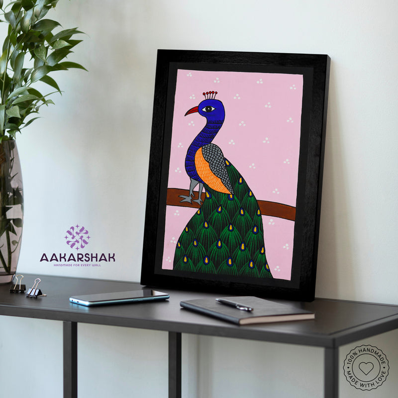 vibrant handmade peacock painting-depicting indian folk traditions