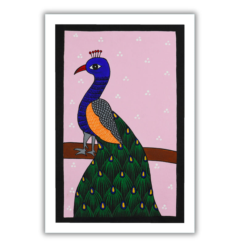 handmade pichwai painting peacock-in vibrant traditional folk art style