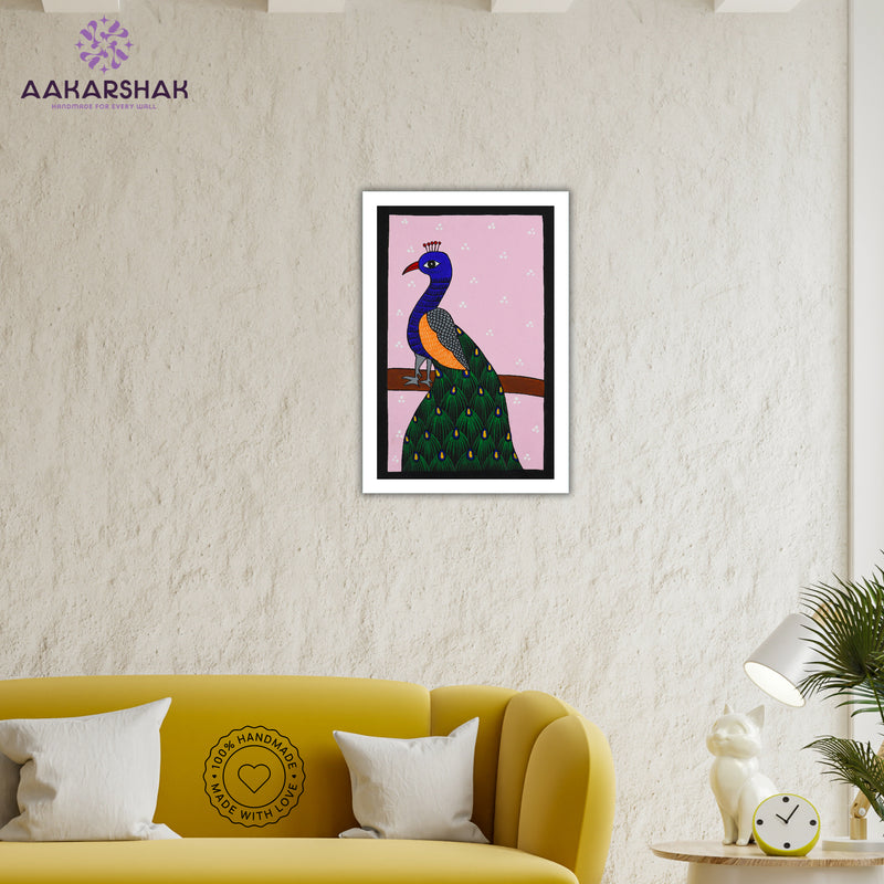 vibrant handmade peacock painting-depicting indian folk traditions