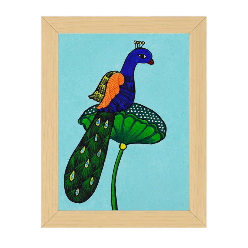 handmade pichwai painting peacock-in vibrant traditional folk art style