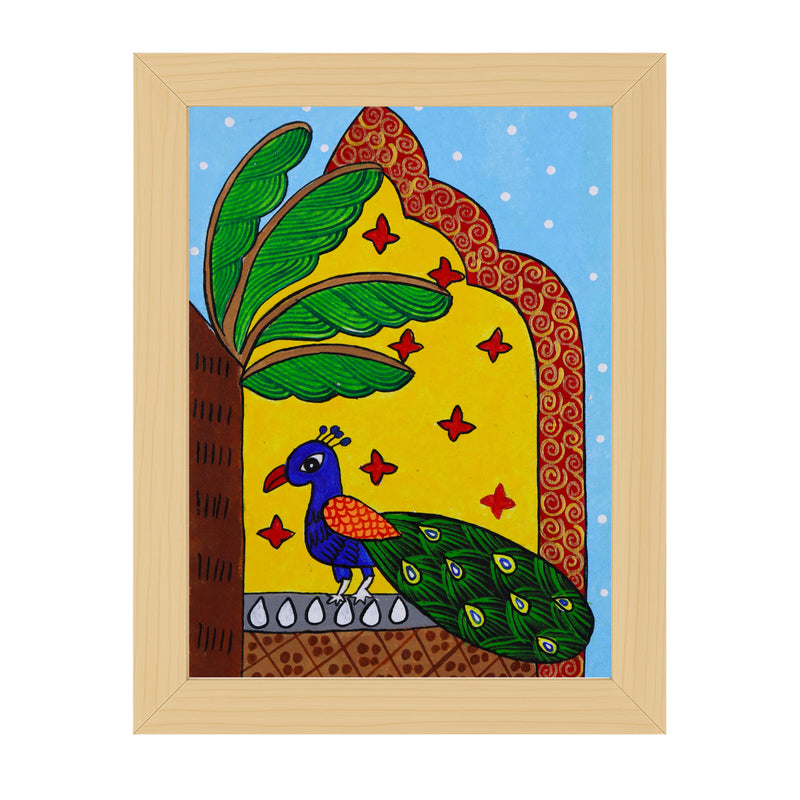 handmade pichwai painting peacock-in vibrant traditional folk art style