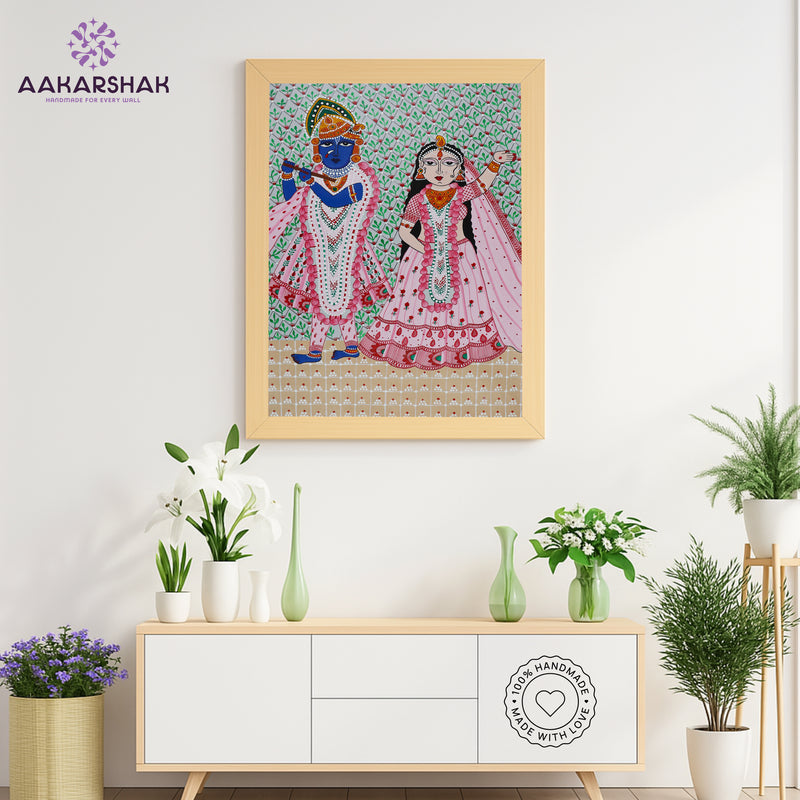 Framed artwork with radha-krishnaj design-handmade pichwai painting for home decor
