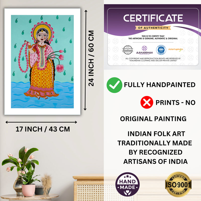 Framed artwork with dimensions, authenticity certificate and handmade iso certified-radha-rani pichwai painting