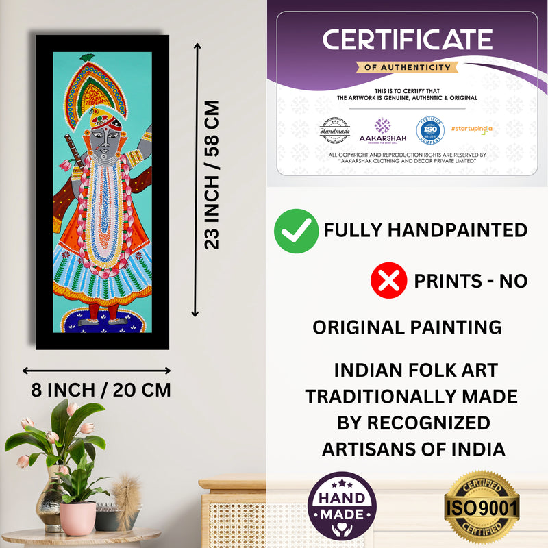 Framed artwork with dimensions, authenticity certificate and handmade iso certified-shrinathji Pichwai painting