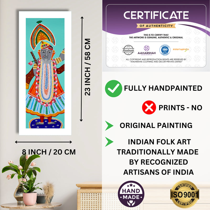 Framed artwork with dimensions, authenticity certificate and handmade iso certified-shrinathji Pichwai painting