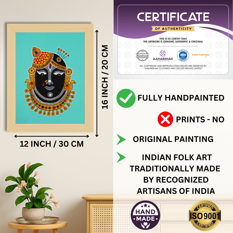 Framed artwork with dimensions, authenticity certificate and handmade iso certified-shrinathji pichwai painting