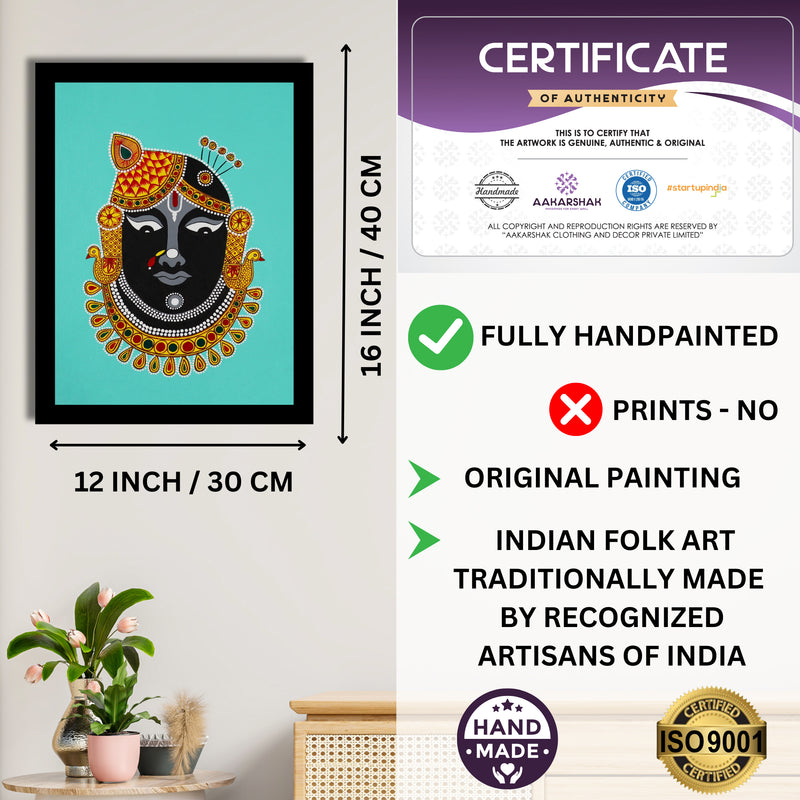 Framed artwork with dimensions, authenticity certificate and handmade iso certified-shrinathji pichwai painting