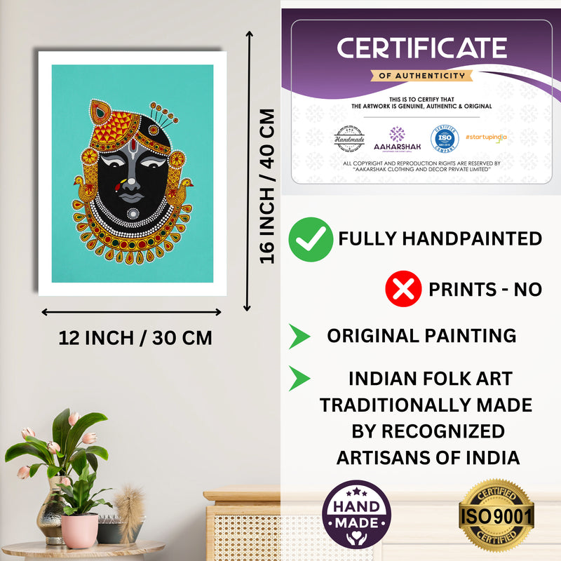 Framed artwork with dimensions, authenticity certificate and handmade iso certified-shrinathji pichwai painting
