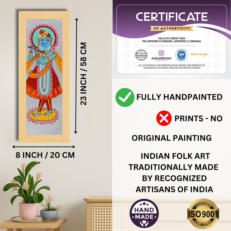 Framed artwork with dimensions, authenticity certificate and handmade iso certified-shrinathji Pichwai painting