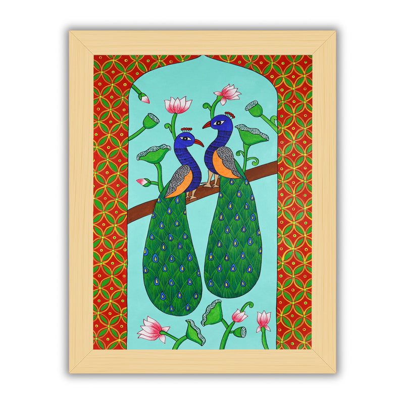 Handmade Pichwai Peacock Painting Framed 17x24 Inch Wall Art