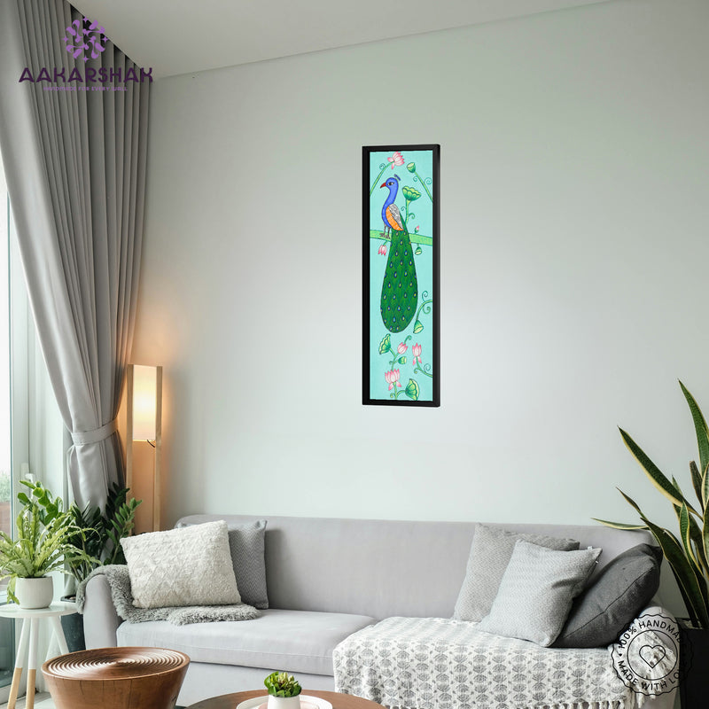 vibrant handmade peacock painting-depicting indian folk traditions