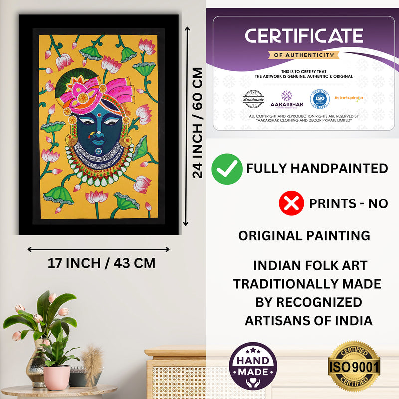 Handmade Pichwai Shrinathji Painting Framed 17x24 Inch Wall Art
