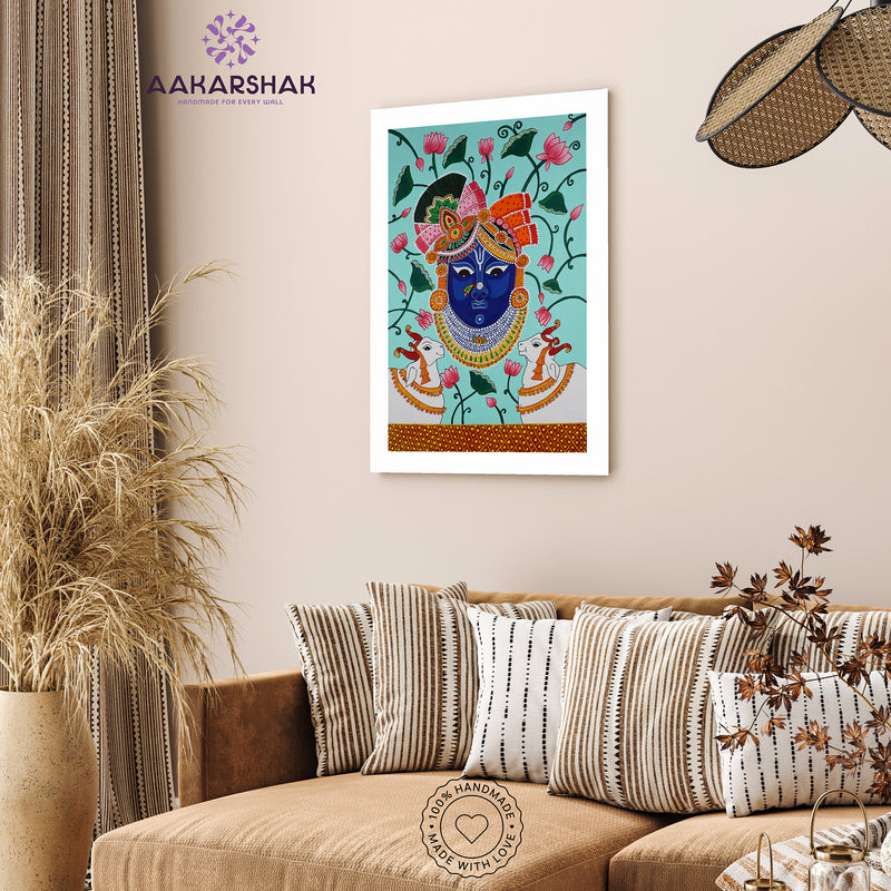Handmade Pichwai Shrinathji Painting Framed 17x24 Inch Wall Art