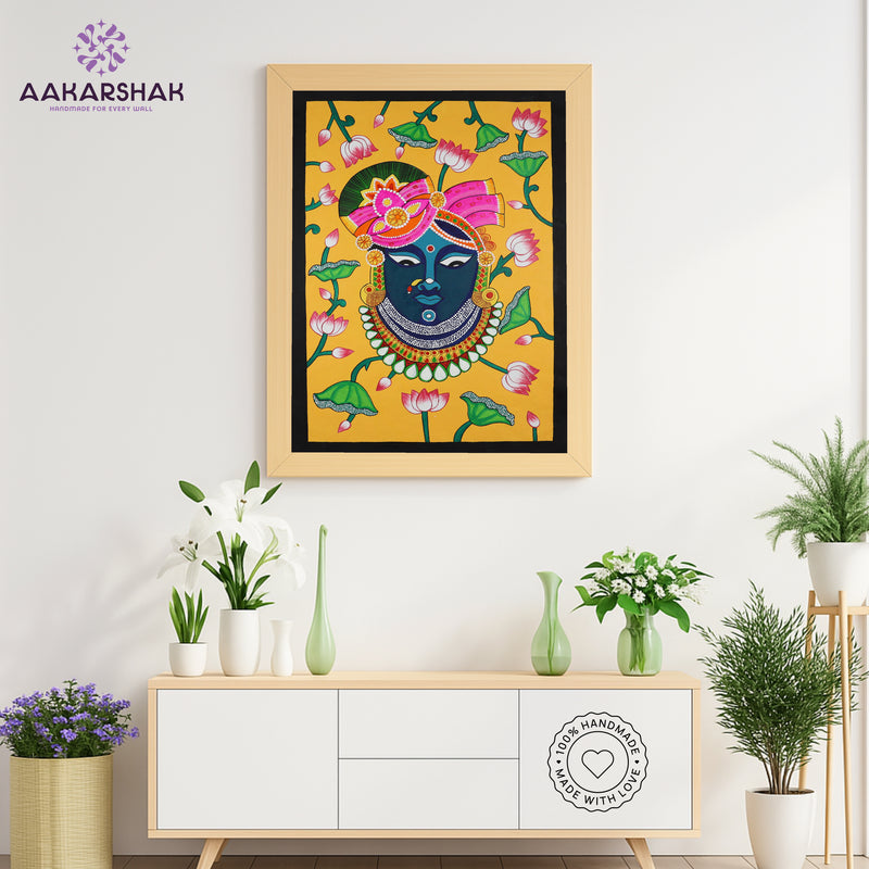Handmade Pichwai Shrinathji Painting Framed 17x24 Inch Wall Art