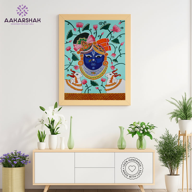 Handmade Pichwai Shrinathji Painting Framed 17x24 Inch Wall Art