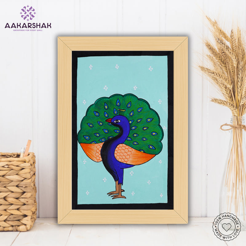 handmade pichwai peacock painting-with tabletop stand for home decor