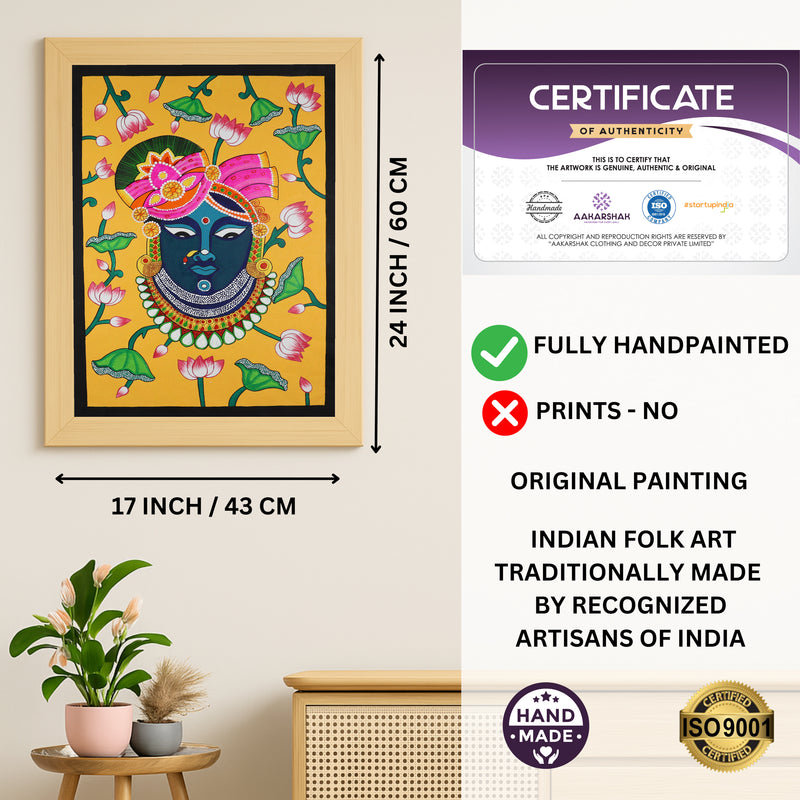 Handmade Pichwai Shrinathji Painting Framed 17x24 Inch Wall Art